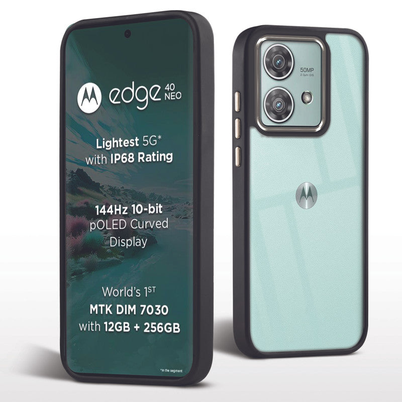 Premium Silicone Frame with Clear Back & Silver Camera Ring Back Case Cover For Motorola Edge 40 Neo 5G