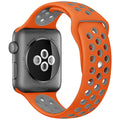 dualtone Silicone strap in Pink and Light Green, size 42mm, attached to Apple Watch back sensor view