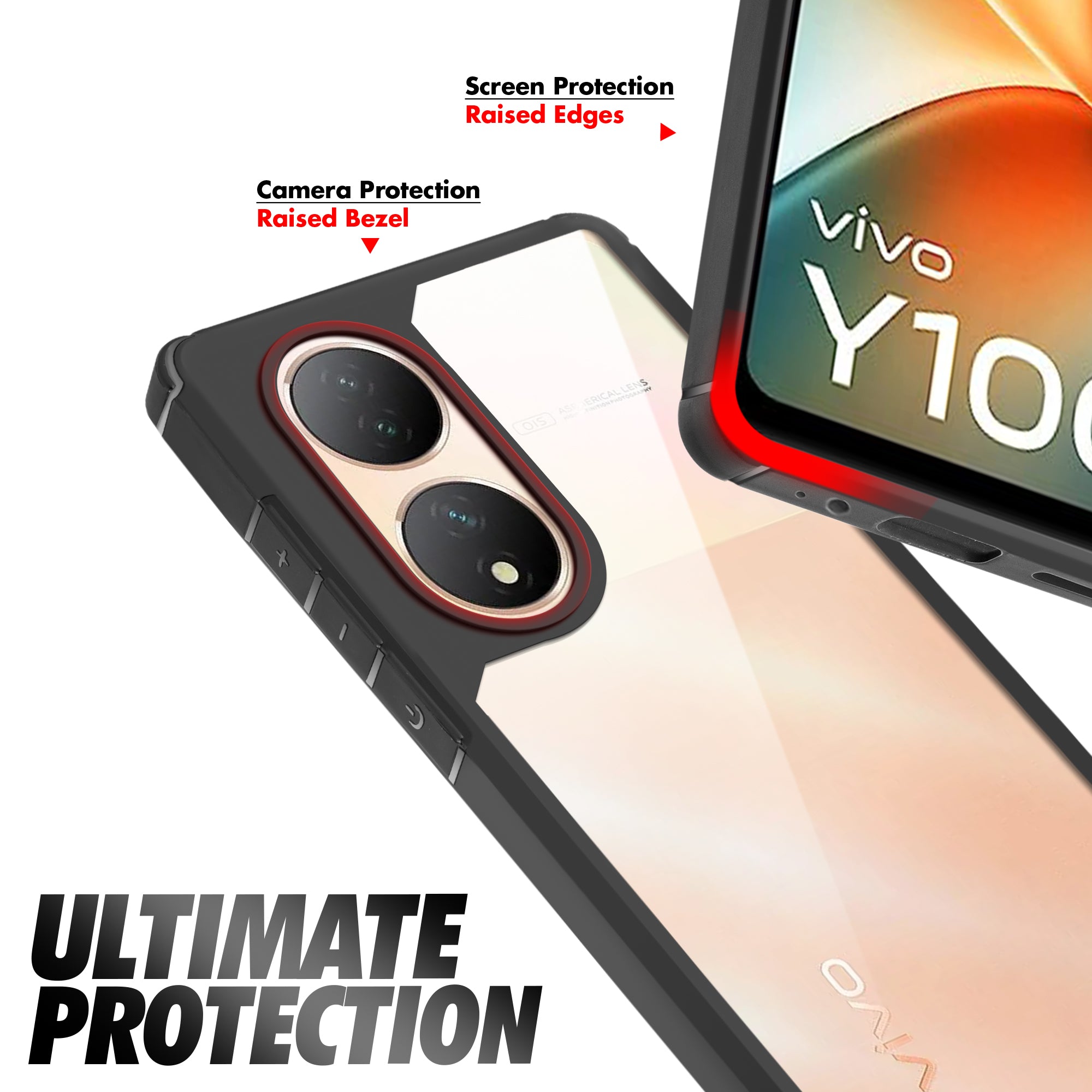 Silicone Frame Transparent Hard Back Cover for Vivo Y100