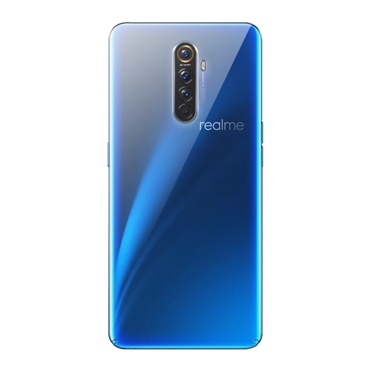 Back view of Realme X2 Pro showing camera module and clean rear design with protective case
