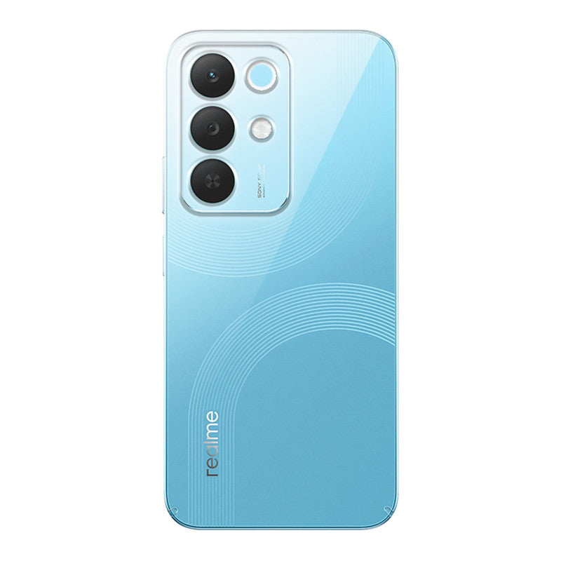 Back view of Realme 15X 5G showing camera module and clean rear design with protective case