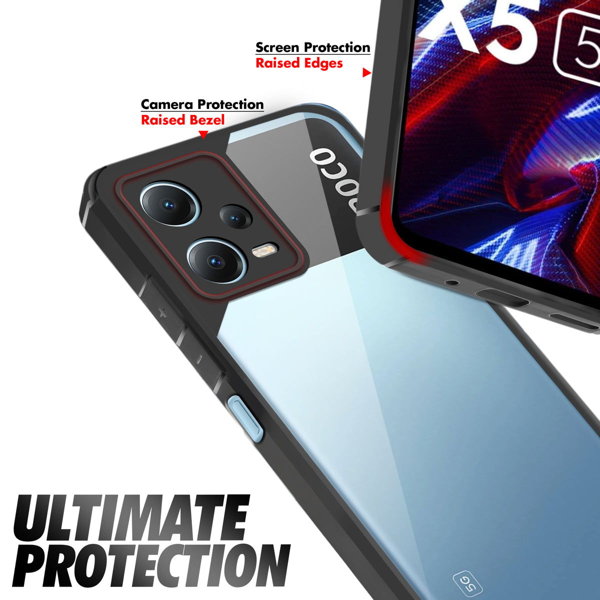 Silicone Frame Transparent Hard Back Cover for Poco X5 5G