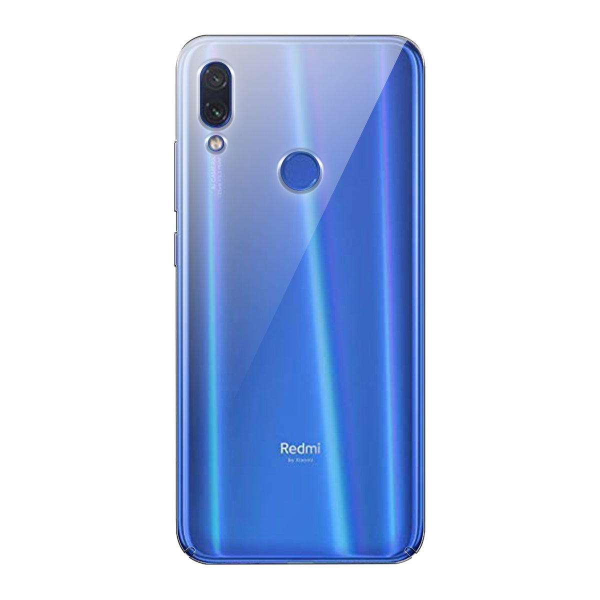 Back view of Redmi Note 7 Pro showing camera module and clean rear design with protective case