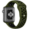 dualtone Silicone strap in Green and Black, size 42mm, attached to Apple Watch back sensor view