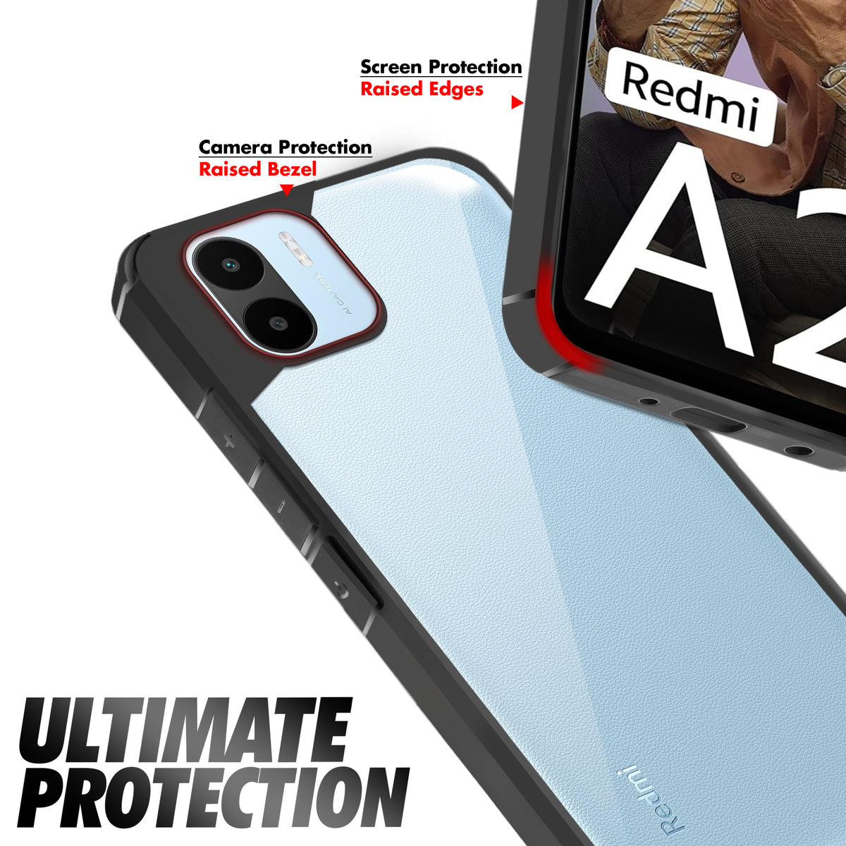 Silicone Frame Transparent Hard Back Cover for Redmi A2 2023