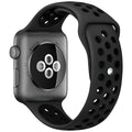 dualtone Silicone strap in Black and Blue, size 38mm, attached to Apple Watch back sensor view