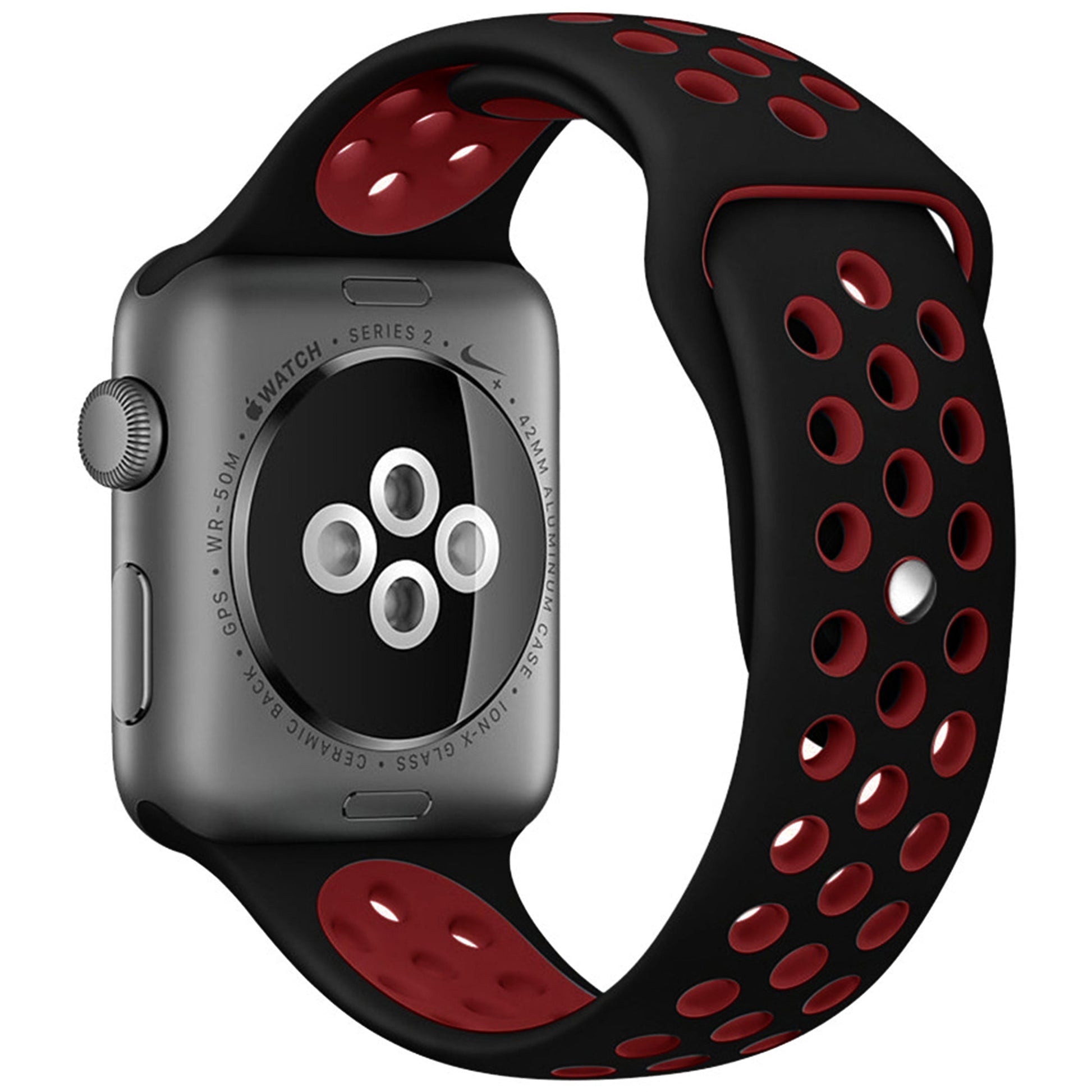 dualtone Silicone strap in Nevy blue and White, size 42mm, attached to Apple Watch back sensor view