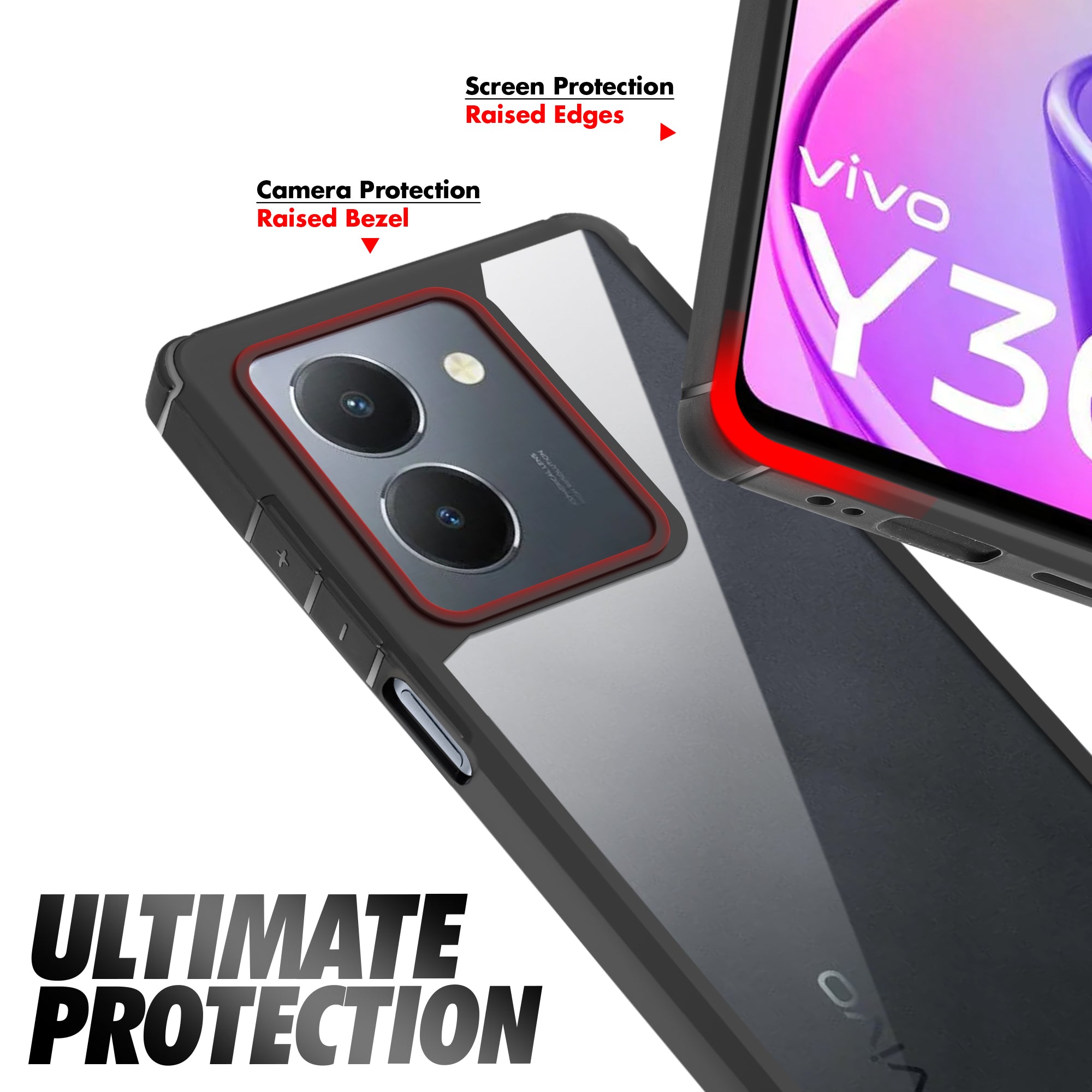 Silicone Frame Transparent Hard Back Cover for Vivo Y36 4G