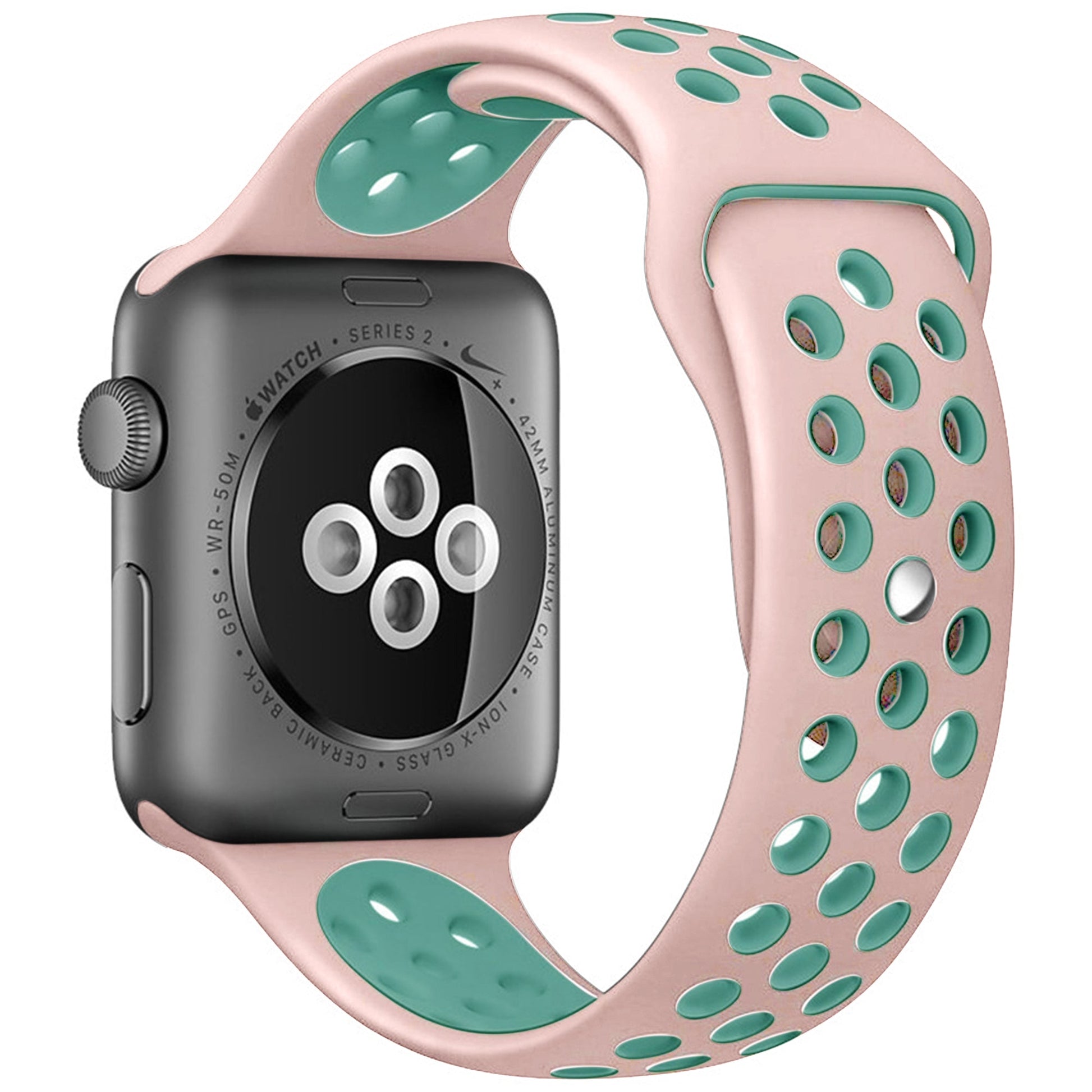 dualtone Silicone strap in Red and Black, size 42mm, attached to Apple Watch back sensor view