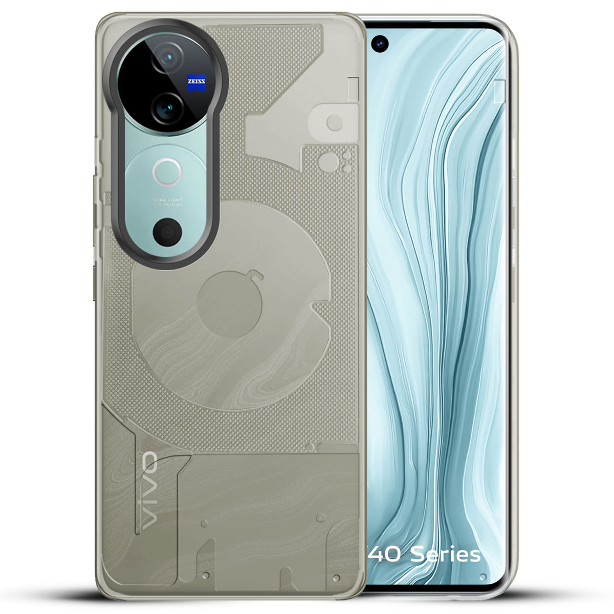 Soft Transparent Slim Fit Frosted Matte Silicone TPU With Grey Matte Ring Camera Protection Back Cover for Vivo V40 5G