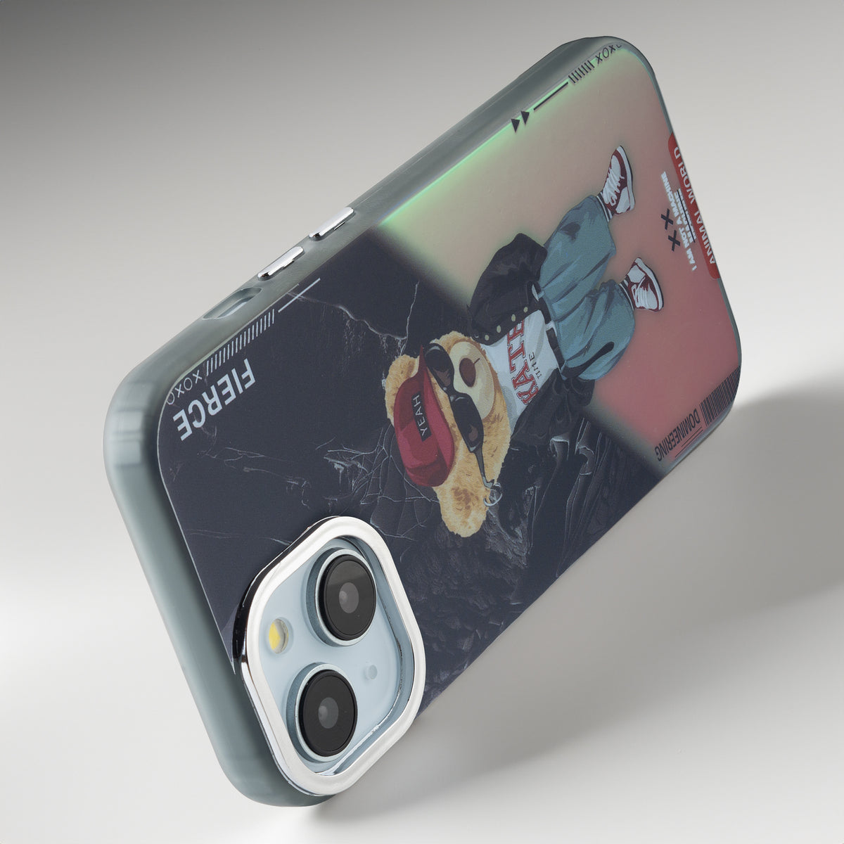 Night Glow & Shiny Hard Phone Cover with Silver Camera Ring For Apple iPhone 14