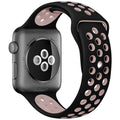 dualtone Silicone strap in Black and Pink, size 42mm, attached to Apple Watch back sensor view