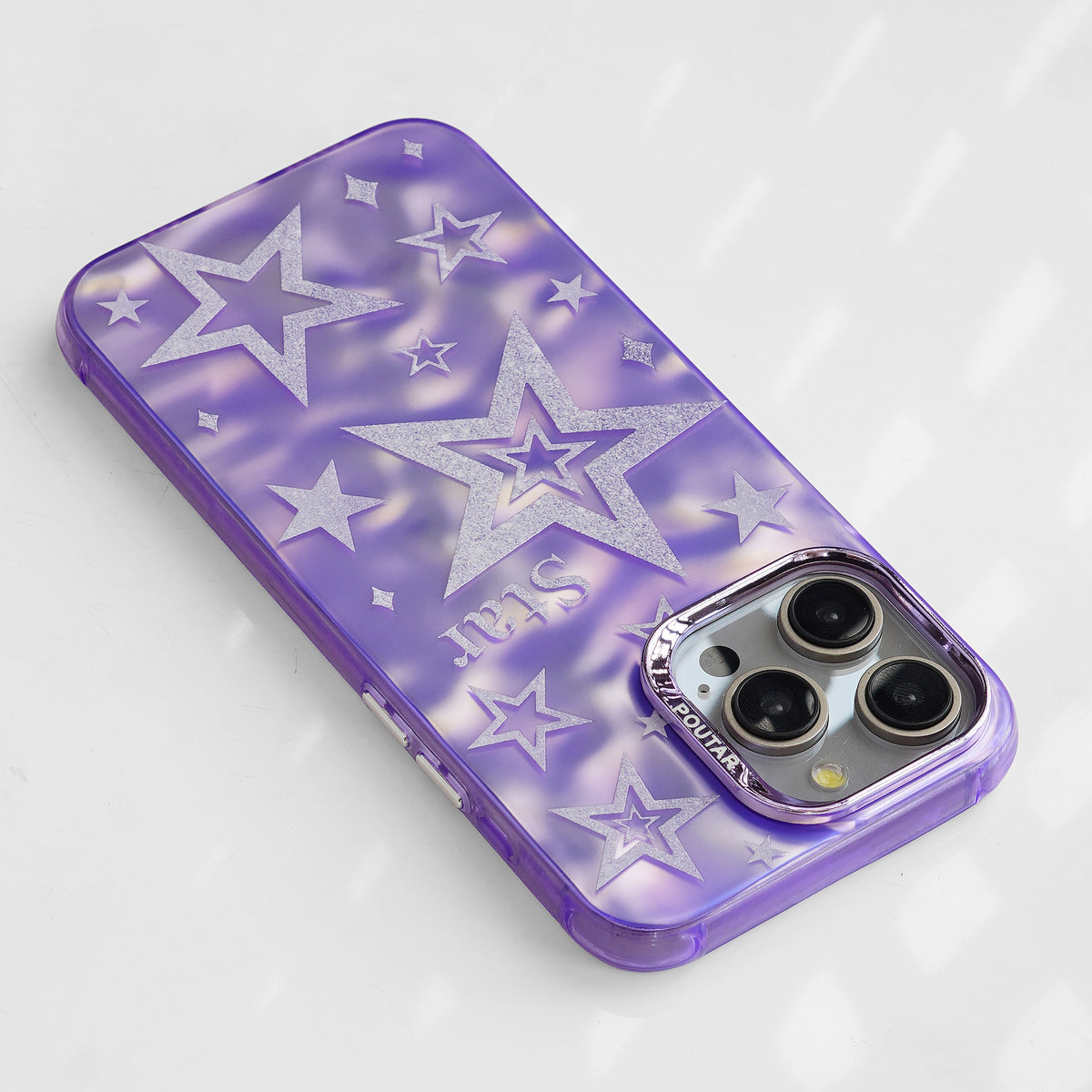 Luxury Purple Glittery Stars Back Cover for Apple iPhone 15 Pro Max