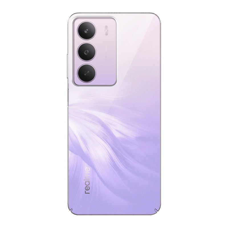 Back view of Realme P3 Lite 5G showing camera module and clean rear design with protective case