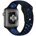 dualtone Silicone strap in Black and Blue, size 42mm, attached to Apple Watch back sensor view