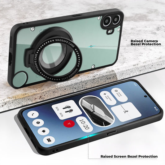 Transparent Back Cover with Silicone frame Matte Ring Holder Kickstand Case For CMF By Nothing Phone 1