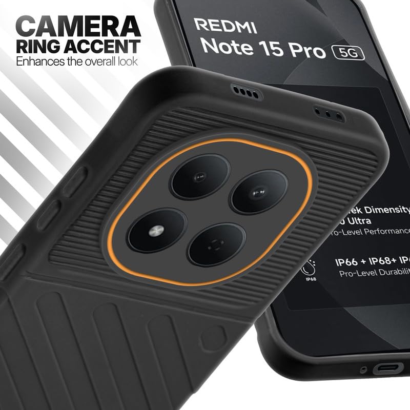 Redmi Note 15 Pro 5G Black silicone case with raised camera ring for extra lens protection and stylish look