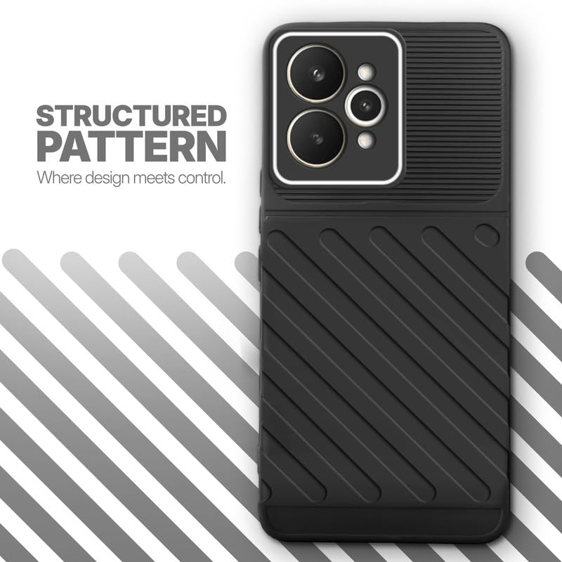 Textured soft silicone back cover for Realme 15 5G, Black finish with comfortable anti-slip grip