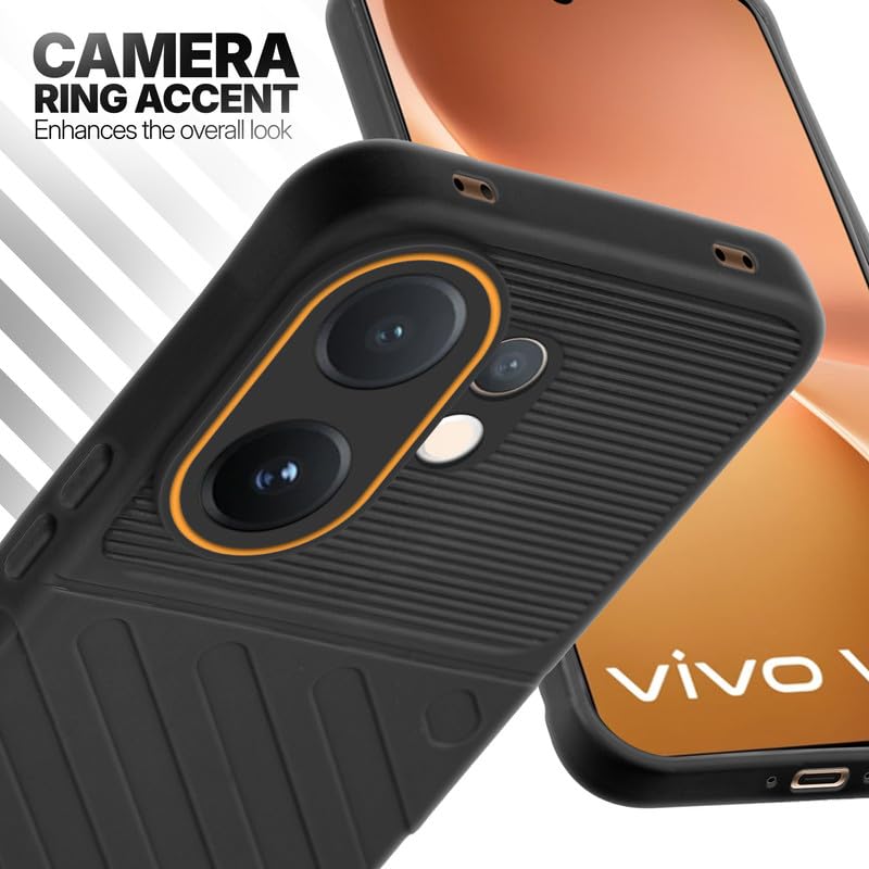 Vivo V60 5G Black silicone case with raised camera ring for extra lens protection and stylish look