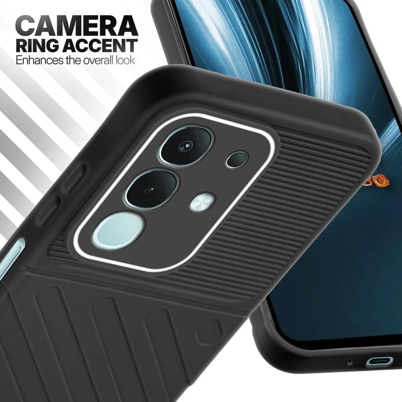 Vivo T4x 5G Black silicone case with raised camera ring for extra lens protection and stylish look