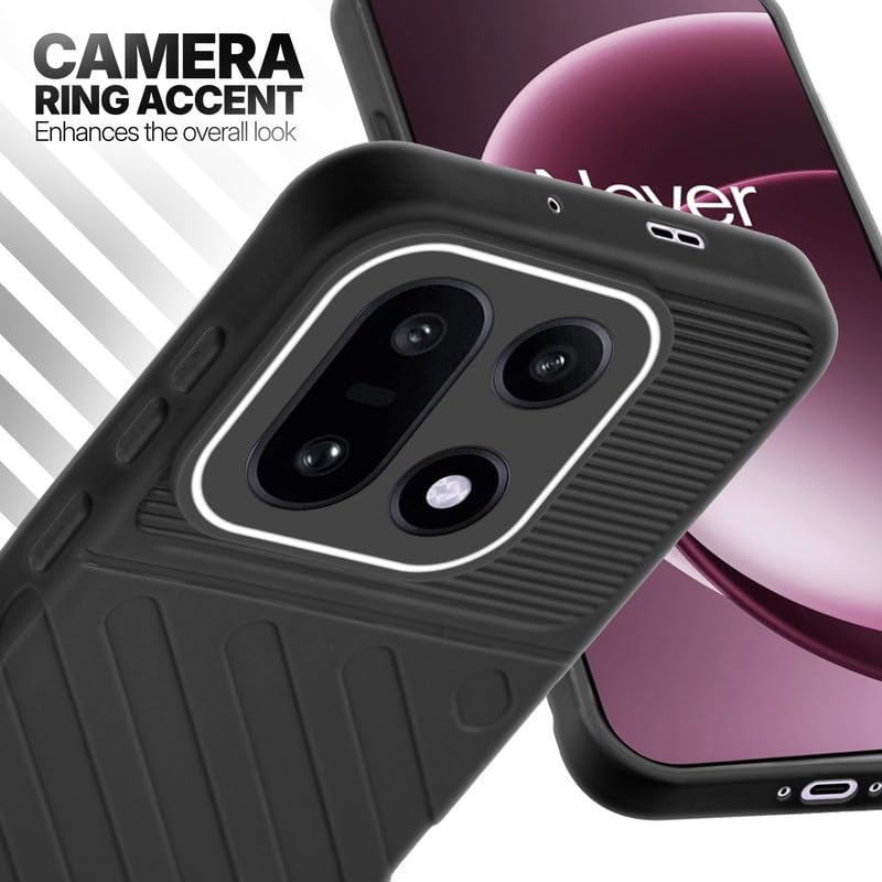 OnePlus 15 5G Black silicone case with raised camera ring for extra lens protection and stylish look