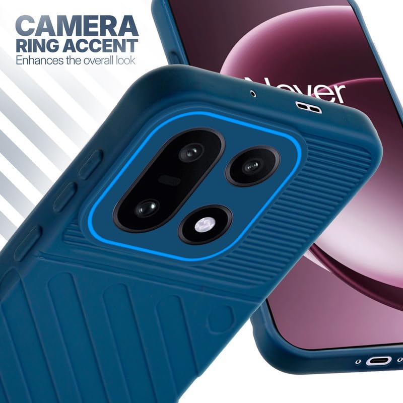 OnePlus 15 5G blue silicone case with raised camera ring for extra lens protection and stylish look