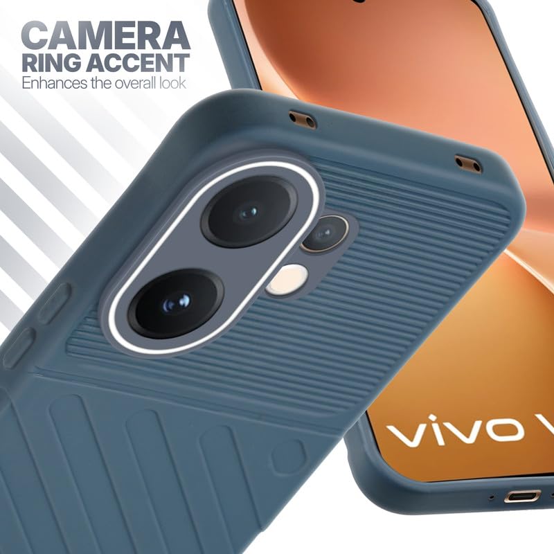 Vivo V60 5G Grey silicone case with raised camera ring for extra lens protection and stylish look
