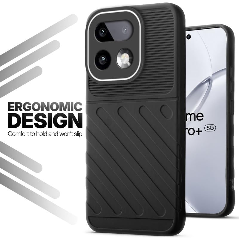 Soft silicone back cover for Realme 16 Pro Plus 5G in Black with anti-slip grip and textured design