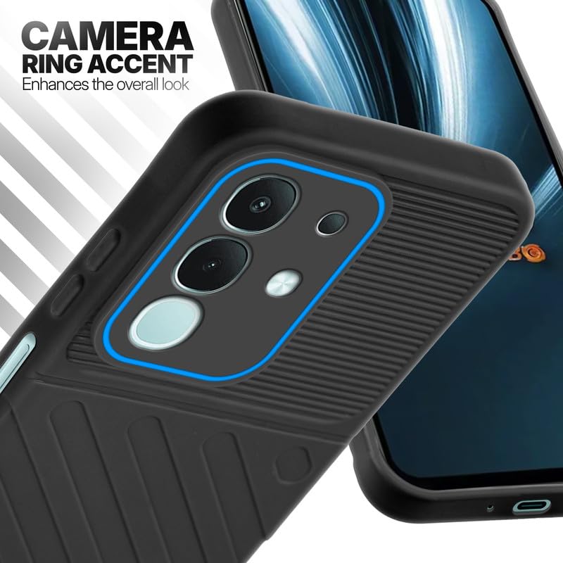 Vivo T4x 5G Black silicone case with raised camera ring for extra lens protection and stylish look