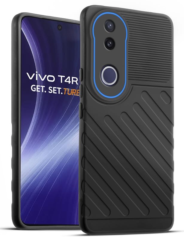 Lightweight and flexible silicone case for Vivo T4R 5G with raised camera protection – Black color