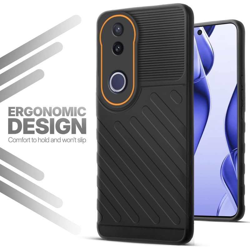 Soft silicone back cover for Vivo V50e 5G in Black with anti-slip grip and textured design