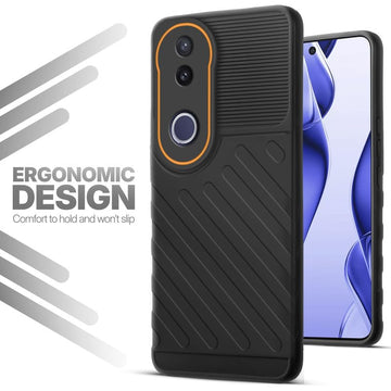 Soft silicone back cover for Vivo V50e 5G in Black with anti-slip grip and textured design