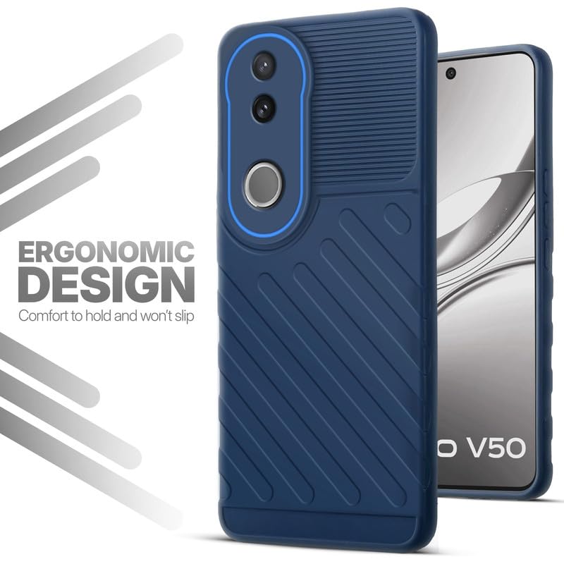 Soft silicone back cover for Vivo V50 5G in blue with anti-slip grip and textured design