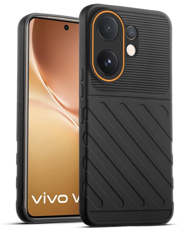 Lightweight and flexible silicone case for Vivo V60 5G with raised camera protection – Black color