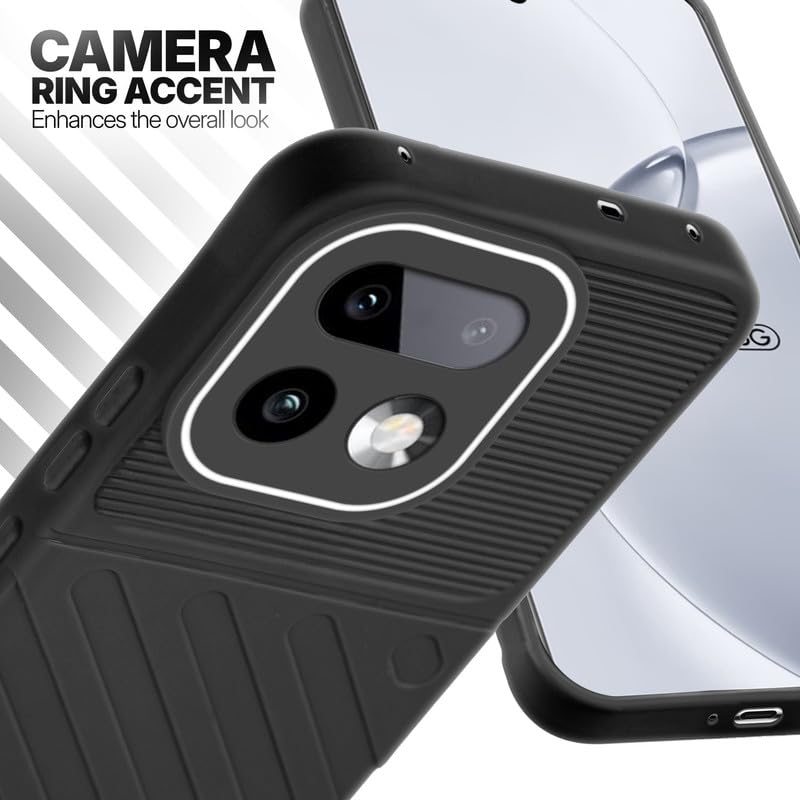 Realme 16 Pro Plus 5G Black silicone case with raised camera ring for extra lens protection and stylish look