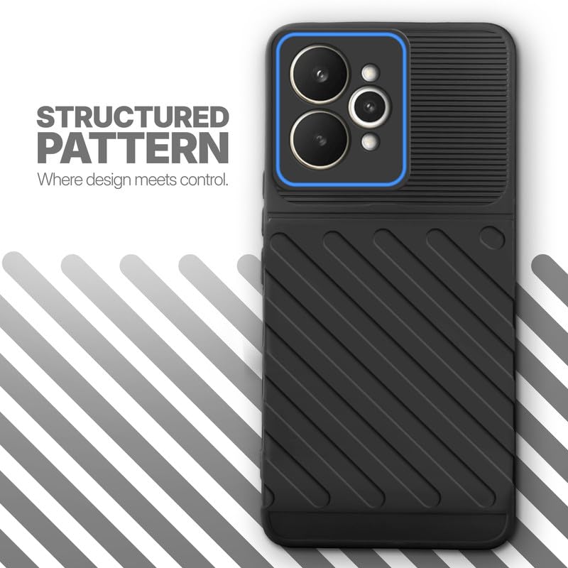 Textured soft silicone back cover for Realme 15 5G, Black finish with comfortable anti-slip grip