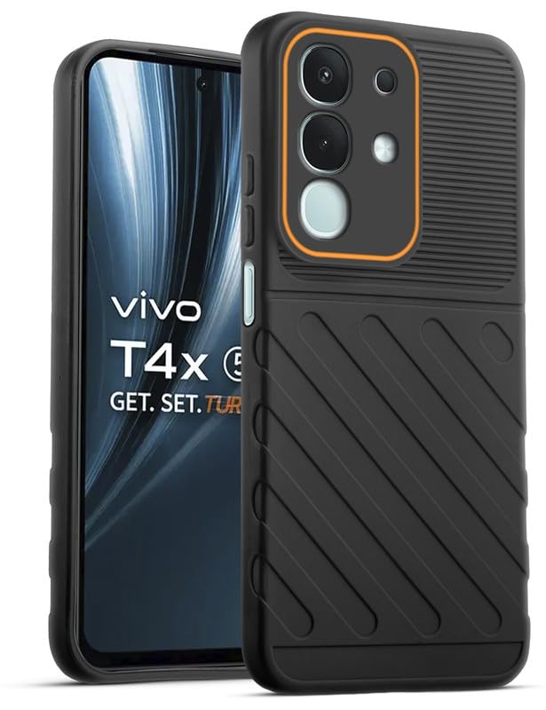 Lightweight and flexible silicone case for Vivo T4x 5G with raised camera protection – Black color