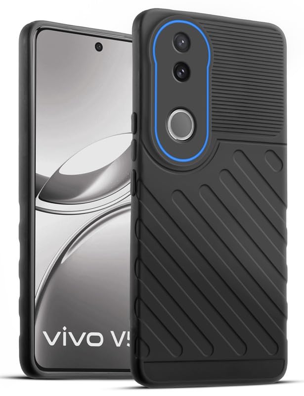Lightweight and flexible silicone case for Vivo V50 5G with raised camera protection – Black color