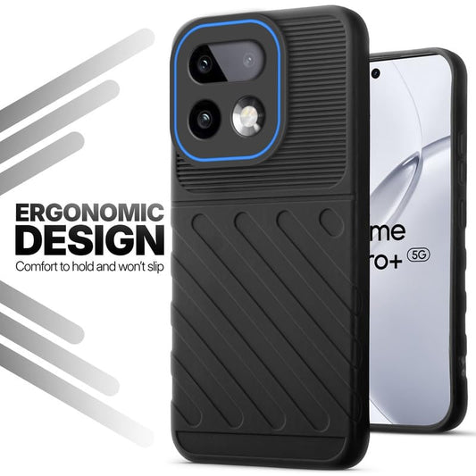Soft silicone back cover for Realme 16 Pro Plus 5G in Black with anti-slip grip and textured design