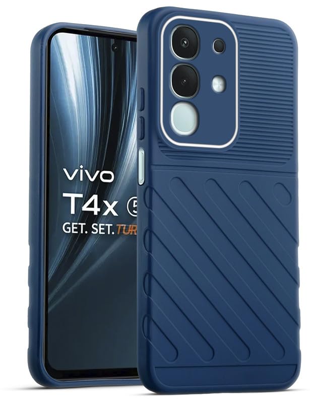 Lightweight and flexible silicone case for Vivo T4x 5G with raised camera protection – blue color