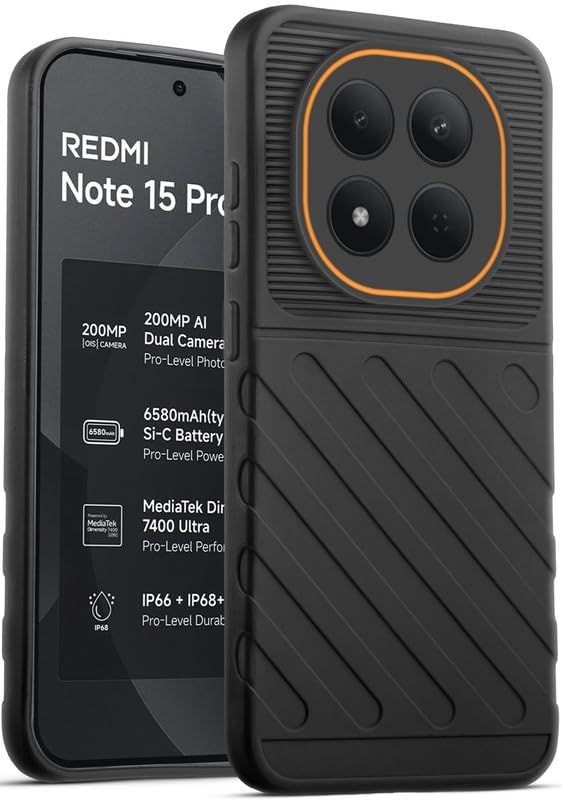 Lightweight and flexible silicone case for Redmi Note 15 Pro 5G with raised camera protection – Black color