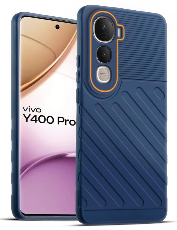 Soft silicone back cover for Vivo Y400 Pro 5G in blue with anti-slip grip and textured design