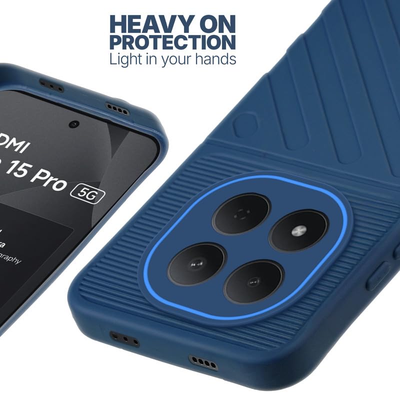 Silicone case for Redmi Note 15 Pro 5G with raised edges for screen and camera protection in blue