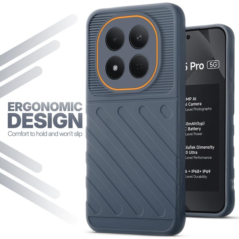 Soft silicone back cover for Redmi Note 15 Pro 5G in Grey with anti-slip grip and textured design