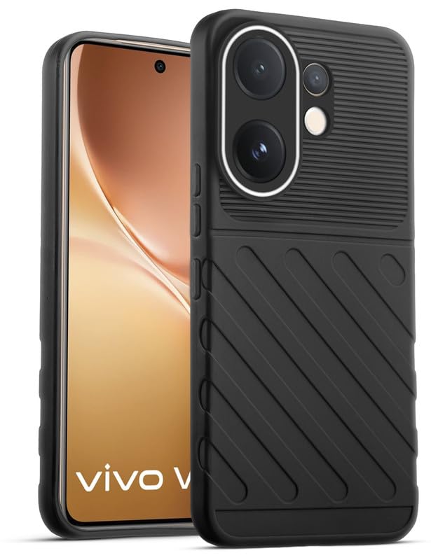 Lightweight and flexible silicone case for Vivo V60 5G with raised camera protection – Black color