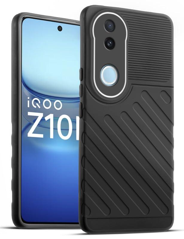 Lightweight and flexible silicone case for iQOO Z10R 5G with raised camera protection – Black color