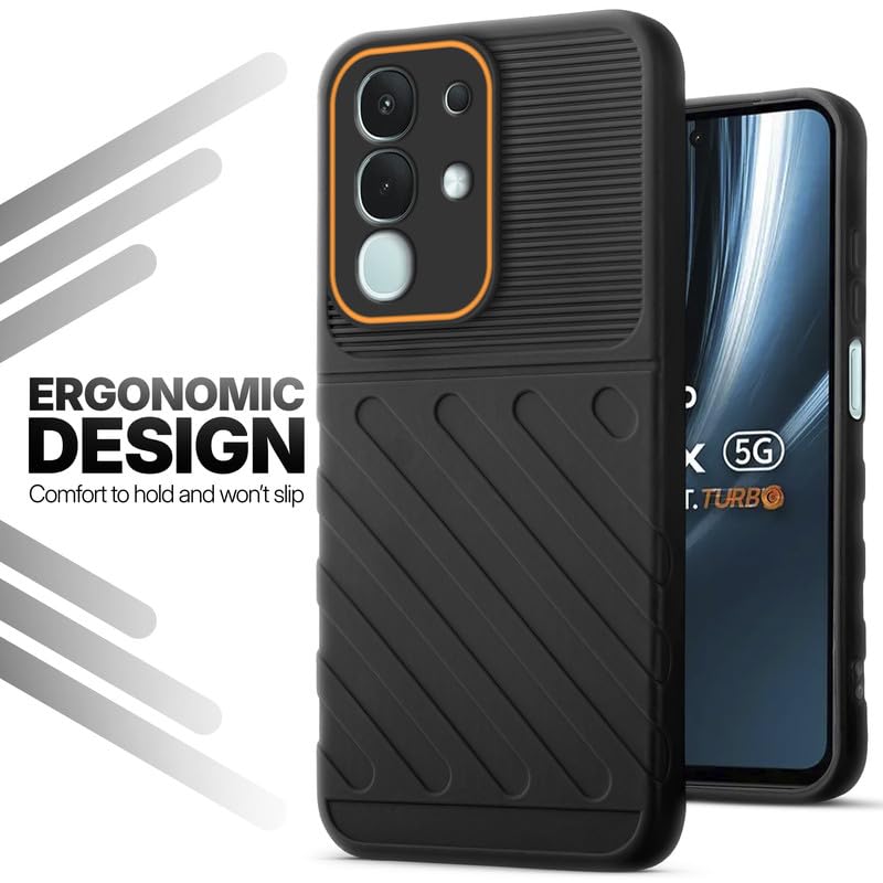 Soft silicone back cover for Vivo T4x 5G in Black with anti-slip grip and textured design