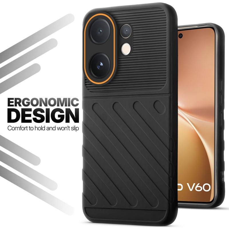 Soft silicone back cover for Vivo V60 5G in Black with anti-slip grip and textured design