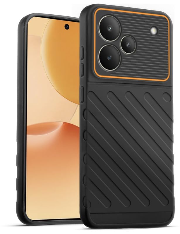 Lightweight and flexible silicone case for Realme P4 5G with raised camera protection – Black color