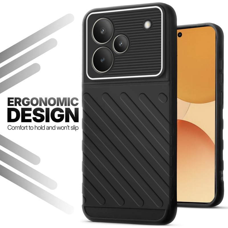 Soft silicone back cover for Realme P4 5G in Black with anti-slip grip and textured design